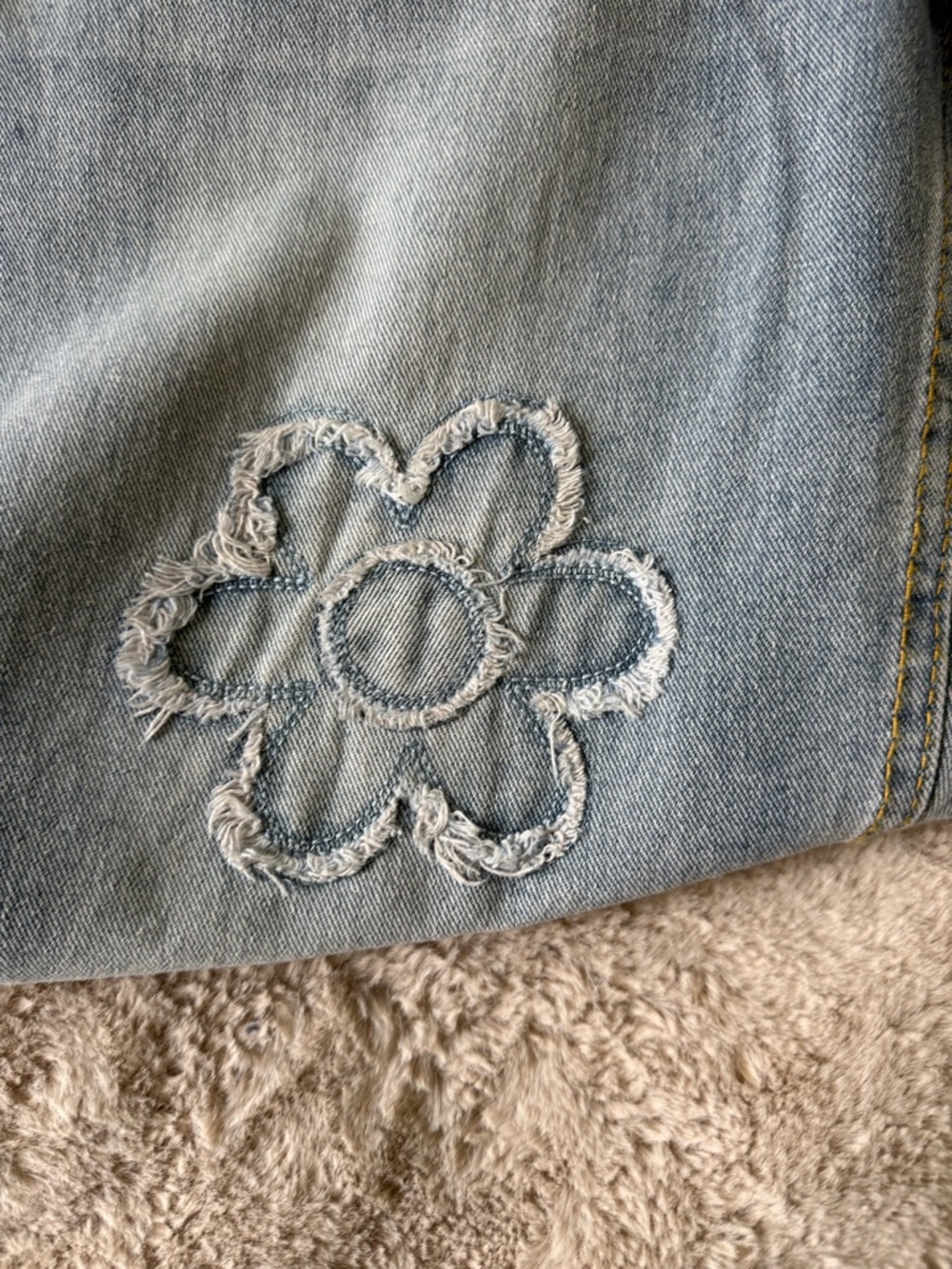 Light Blue Floral Appliqué Wide Leg Jeans - Picture 5 of 7